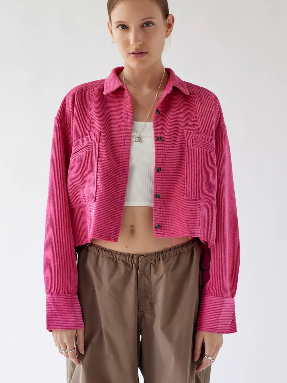 BDG Cropped Rodney Corduroy Button Down Rose-Pink Jacket